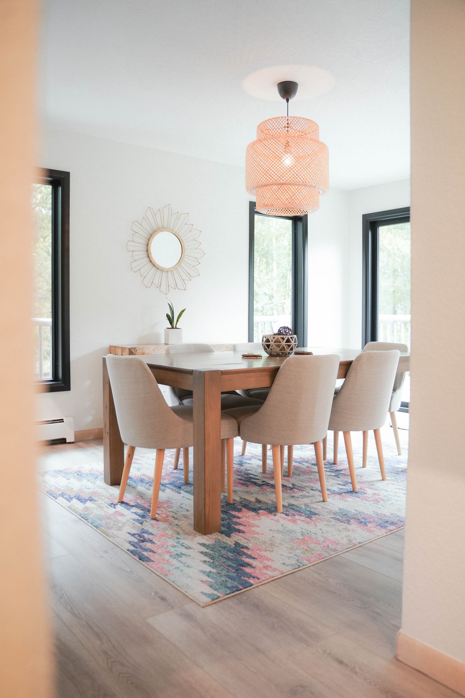 Dining room set for dinner